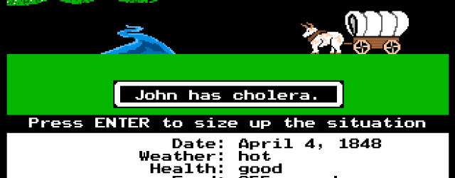 An image from the classic video game, The Oregon Trail, informing the player that John has cholera